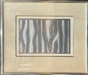 Metal etching by French artist Patrick Dupré, born 1945, featuring intricate linework and abstract forms.