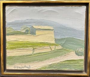 Oil painting “Grasse” by Roger Mühl, French artist, showing a landscape in soft modern tones.